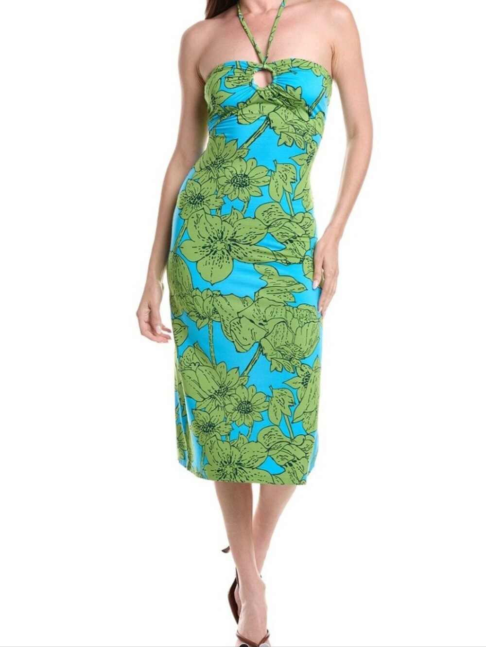 Strapless Floral Swim Coverup Dress in Blue & Green